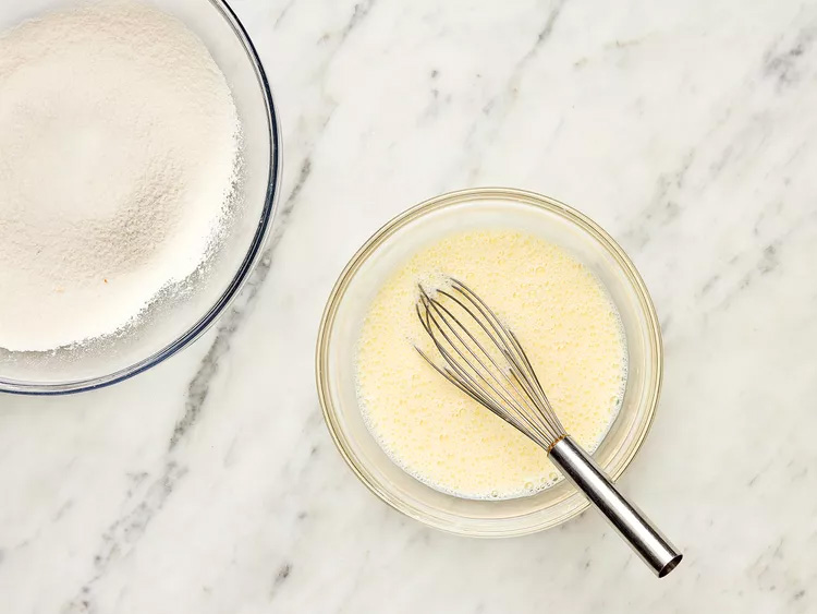 Egg and milk whisked in a bowl